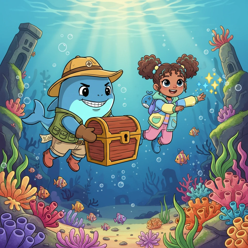 From that day on, Luna and Ela became the best of friends. Luna, with her vast strength, and Ela, with her clever sparks, made an unstoppable team. They vowed to explore every corner of the ocean together, side by side.