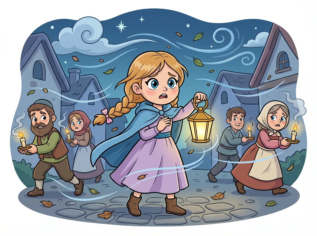 Un vent fort soufflait, éteignant les quelques bougies que les villageois avaient allumées. Amina avait peur, mais elle se souvenait de la lanterne de sa mère.