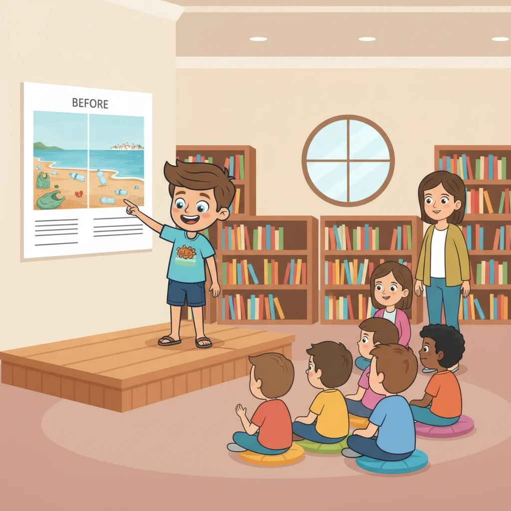 Inspirés par cette transformation, Léo et ses amis ont organisé une présentation à la bibliothèque locale. Ils ont partagé leur expérience, montré des photos avant et après, et expliqué l'importance de réduire notre consommation de plastique. Leur histoire a touché de nombreuses personnes, jeunes et moins jeunes.