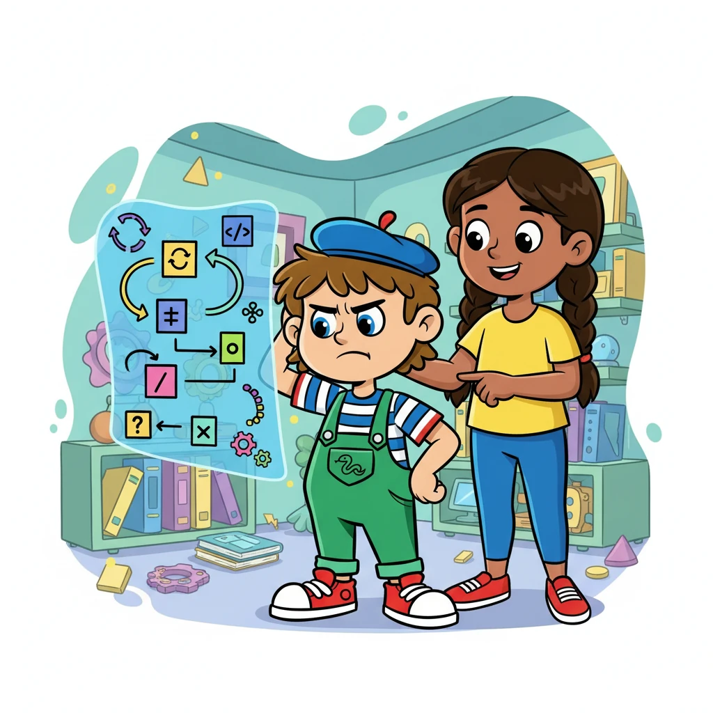 Au début, tout semblait difficile. Pyth luttait avec les concepts de base : variables, boucles, et conditions. Il était parfois frustré, mais Ada était toujours là pour le guider, lui expliquant patiemment chaque concept.