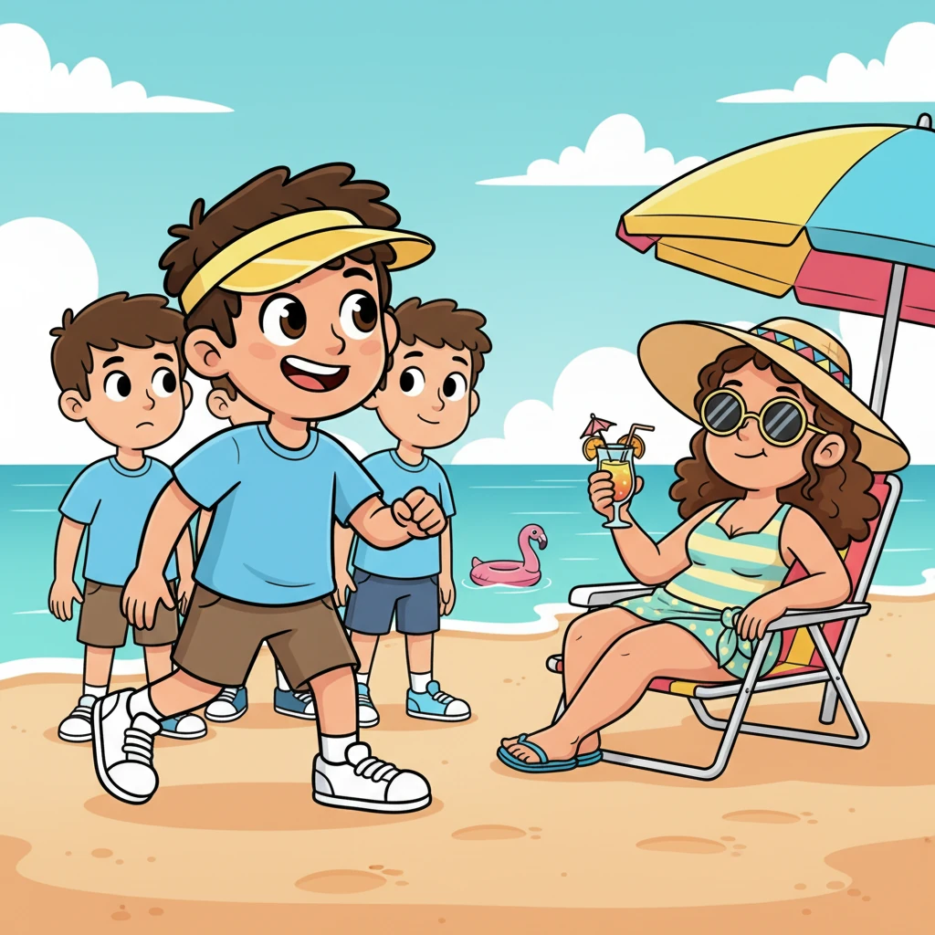 One particularly enthusiastic student, wearing a bright yellow visor, paused mid-stride. He spotted Brenda, completely relaxed with her sunglasses on, and nudged his friends with a wide, friendly grin. His eyes twinkled with a playful idea.