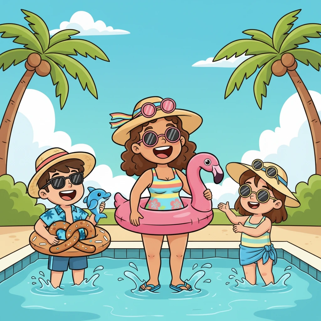 Soon, everyone was laughing together, their voices echoing cheerfully around the pool. The students quickly realized Brenda wasn't quite their age, but her fun-loving spirit was absolutely contagious. It was a delightful moment of shared joy.