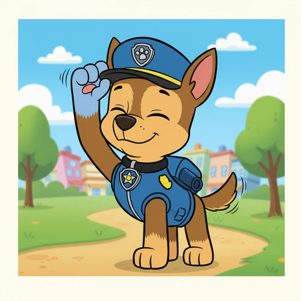 Despite his stuffy nose, Chase stood up straight, wagging his tail. He insisted he was ready for duty, adjusting his police hat with a determined look. A little cold wouldn't stop him from helping a friend in need!