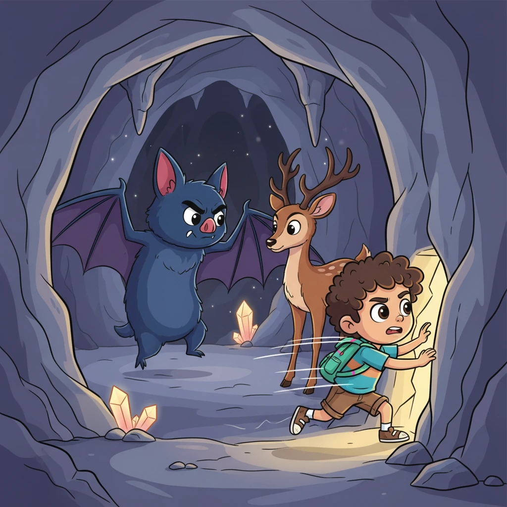 Después de horas de vuelo frenético, el papá murciélago encuentra a la mamá ciervo y a Leo en la cueva. El pequeño Leo, al ver la situación tensa, logra escabullirse por una abertura secreta. Corre tan rápido como puede, decidido a encontrar a sus tres hermanos para pedirles ayuda.