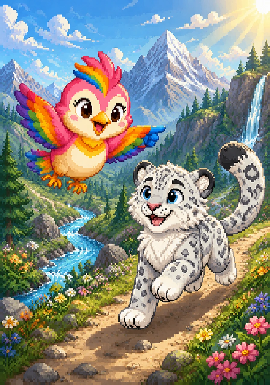 Ayala flies just a little bit ahead, using her wing to excitedly point out the dazzling scenery ahead. Alan follows closely behind, his long, fluffy tail raised high in a cheerful wave as they chat about how perfect the warm weather is for an outdoor trek.