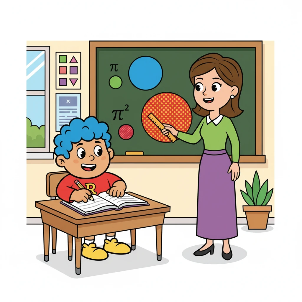 Ms. Theorem then introduced the idea of the circle's 'area,' the space it covers. She drew several circles of different sizes and explained that the formula, πr², was the secret to finding it. Radius scribbled notes, picturing the circle's interior.