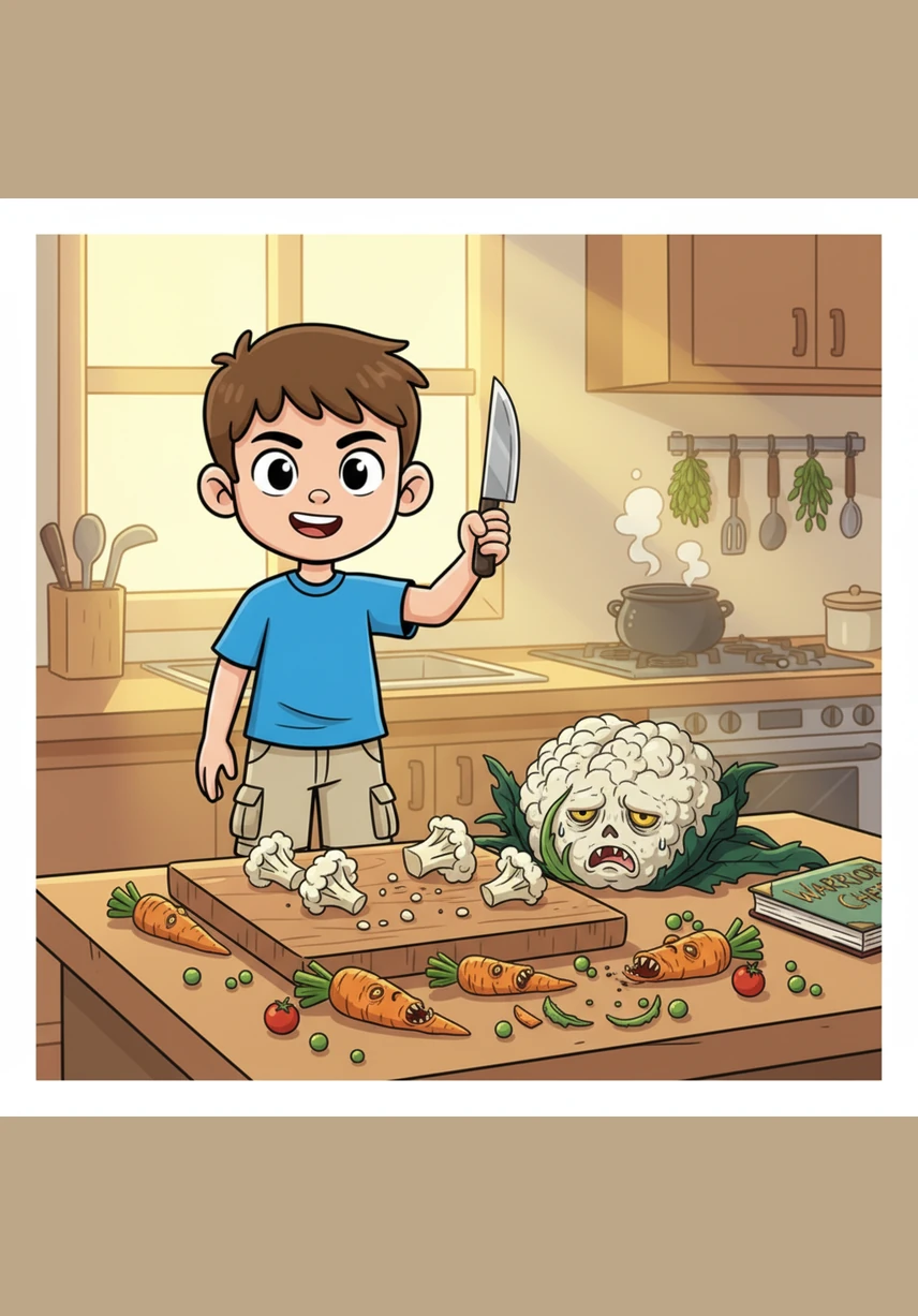 Sunlight streams through the kitchen window the next morning, finding Leo fast asleep at the table. Next to his hand lies a single, sparkling green bean, a tiny souvenir from his incredible midnight adventure.