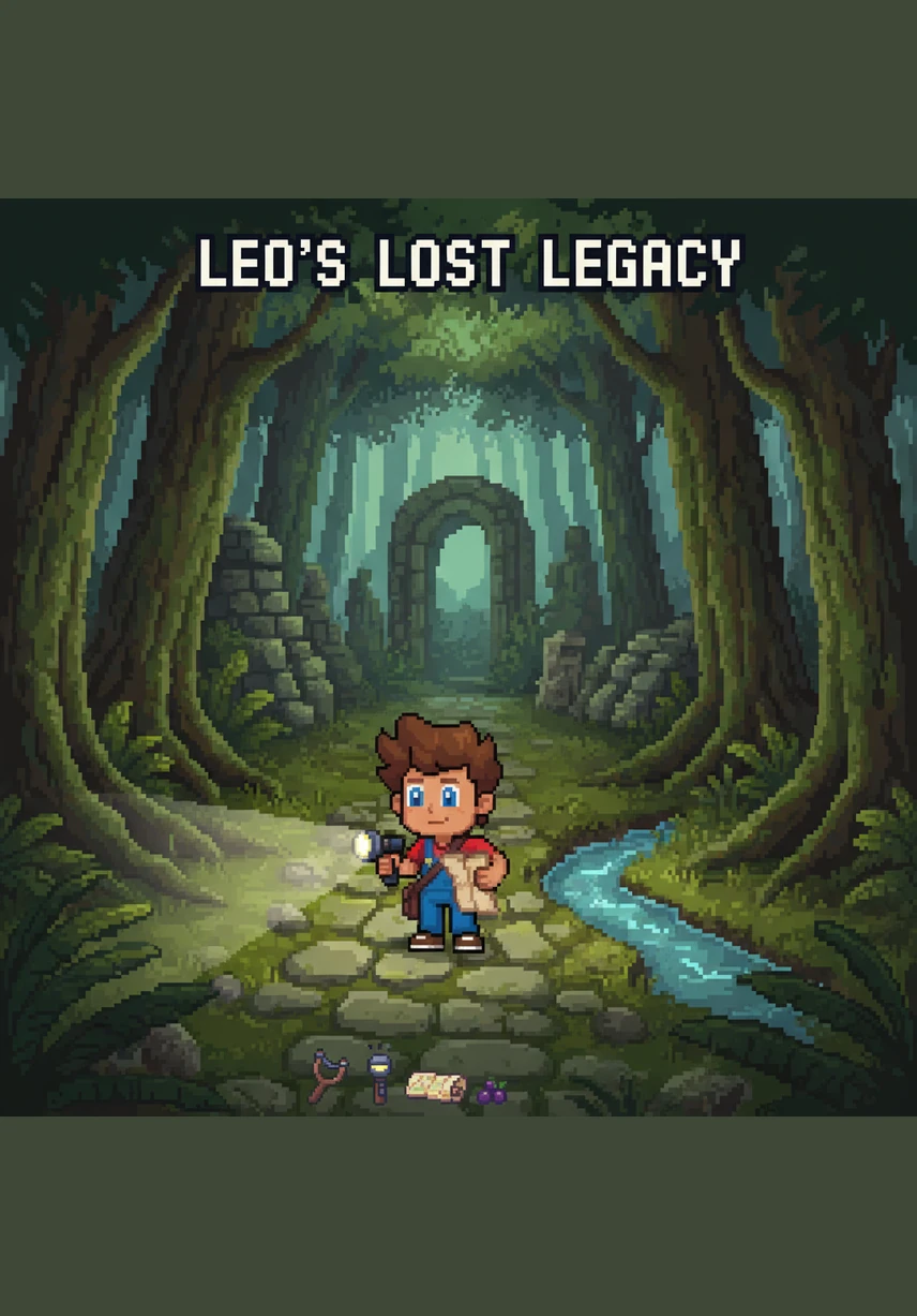 Among the green leaves of a small tree, Leo spots a shiny, round apple. It is a brilliant shade of red, looking crisp and delicious in the warm afternoon sun.