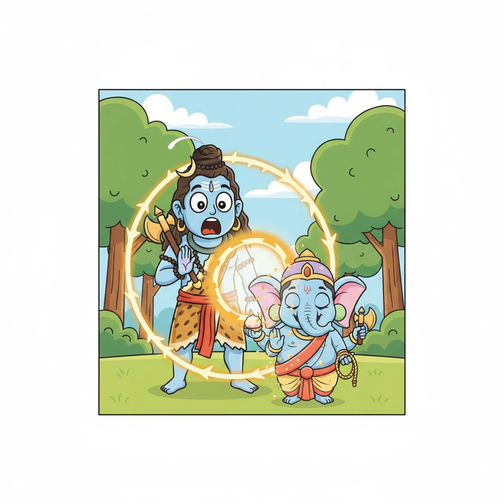 A flash of glowing energy briefly emanated from Shiva, not in anger, but in a moment of misunderstanding. The boy magically fell into a deep sleep, vanishing gently. Shiva's face showed a sudden, shocked realization of what had happened.