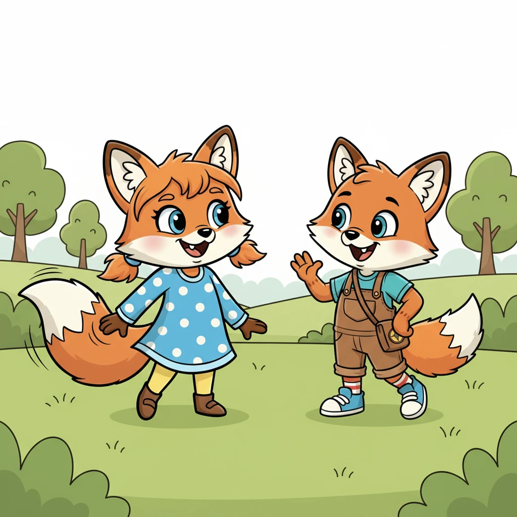 With a mischievous grin, Flicker tapped her own bushy tail with a paw and declared, "Catch me if you can, butty babe!" Her tail swished happily, inviting Rusty to join in a lively game.
