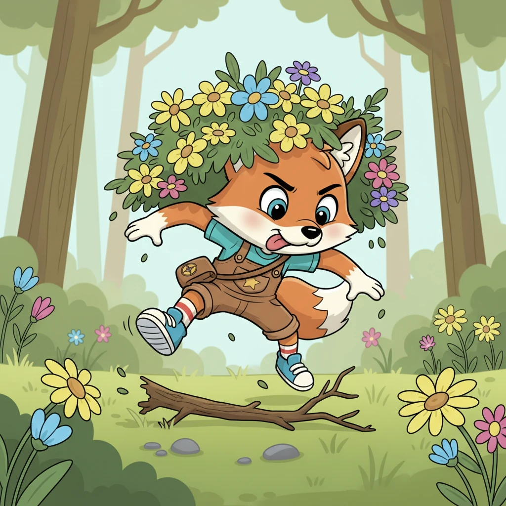 Rusty, full of determination, scrambled to catch up, his tongue playfully poking out as he focused on his friend. He leaped over a fallen twig and ducked under a cluster of wildflowers, his energy boundless.