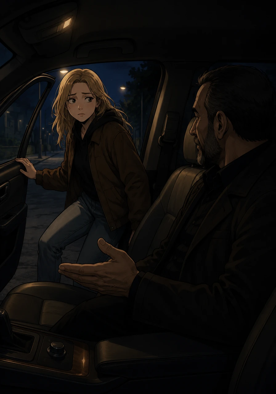 An older man named Mamed sat in the dim interior, his expression unreadable as he invited her inside. Liza hesitated for a split second before stepping into the car and closing the door, shutting out the familiar sounds of the night.