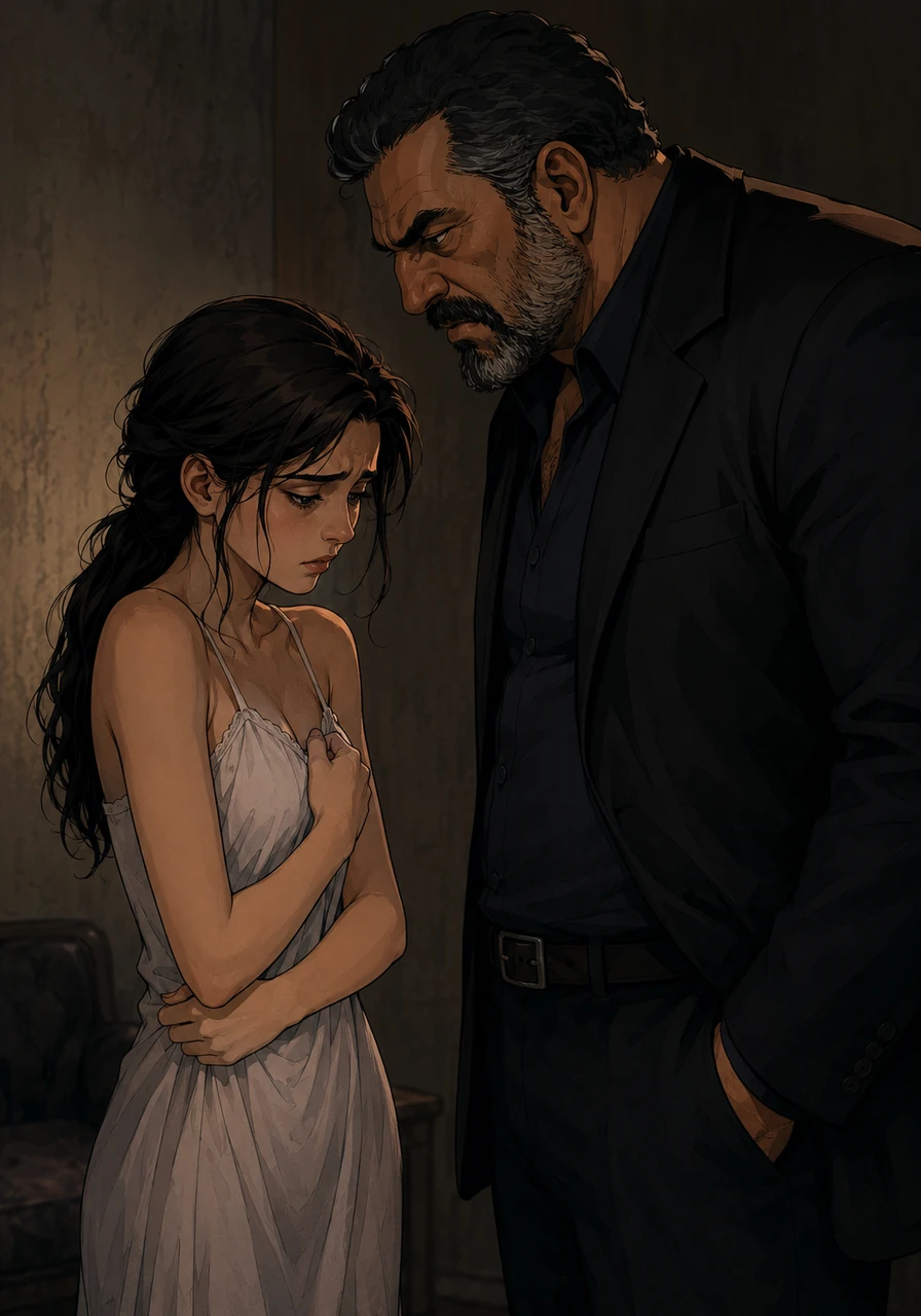 The stark contrast between her youth and his imposing, heavy presence became overwhelming as the true weight of her choice settled in. He demanded a dynamic of control, asking her to address him in a way that stripped away the last remnants of her dignity.
