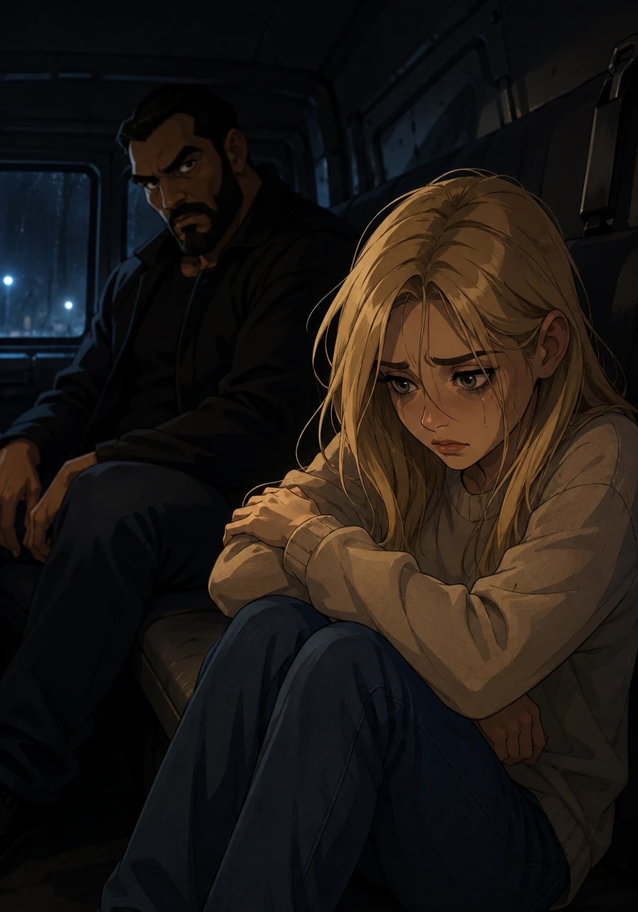 In the quiet confinement of the vehicle, the illusion of easy money completely shattered against the harsh backdrop of reality. A sense of profound isolation washed over her as she realized some lines, once crossed, change everything forever.