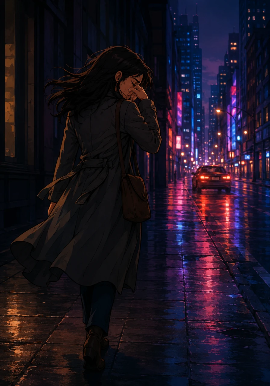 As the car drove away into the neon-lit night, Liza stood alone on the pavement, wiping her face as the cold wind hit her. She walked away into the shadows of the city, carrying a heavy burden of experience that altered her path toward the future.