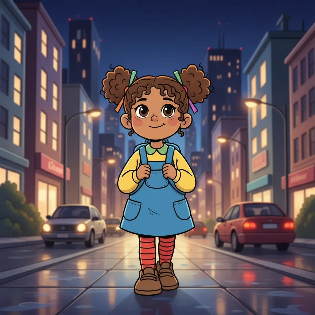 Later that night, Amy walks back home, the city lights reflecting in her eyes. She smiles, remembering the fun she had. Amy feels grateful for the night and the friends she has, a new sense of happiness and belonging washes over her.