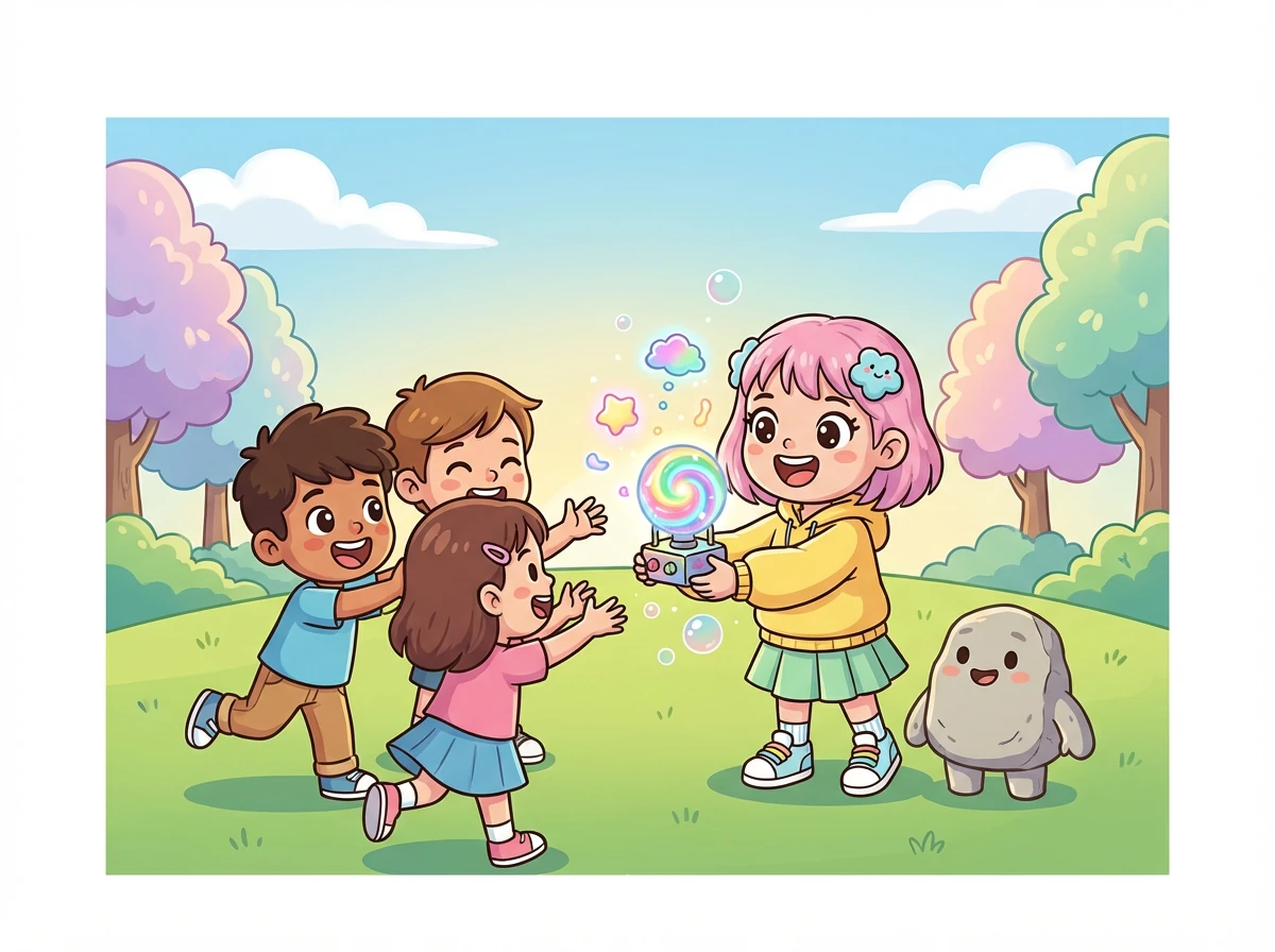 消息传开了，大家都想体验绘梦机的神奇。艾米和小石头决定分享他们的发明，帮助其他人实现他们的创意。