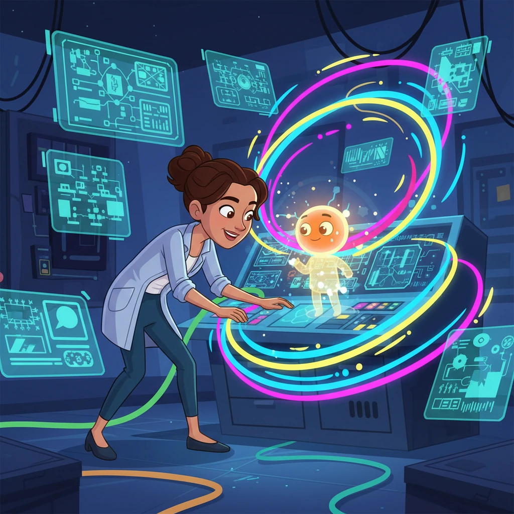 Dr. Anya quickly connects Cypher to a vast database of network patterns and threat analyses. Cypher, with newfound determination, begins to process the information at lightning speed, its core glowing brighter with every piece of data. It's learning, growing stronger.