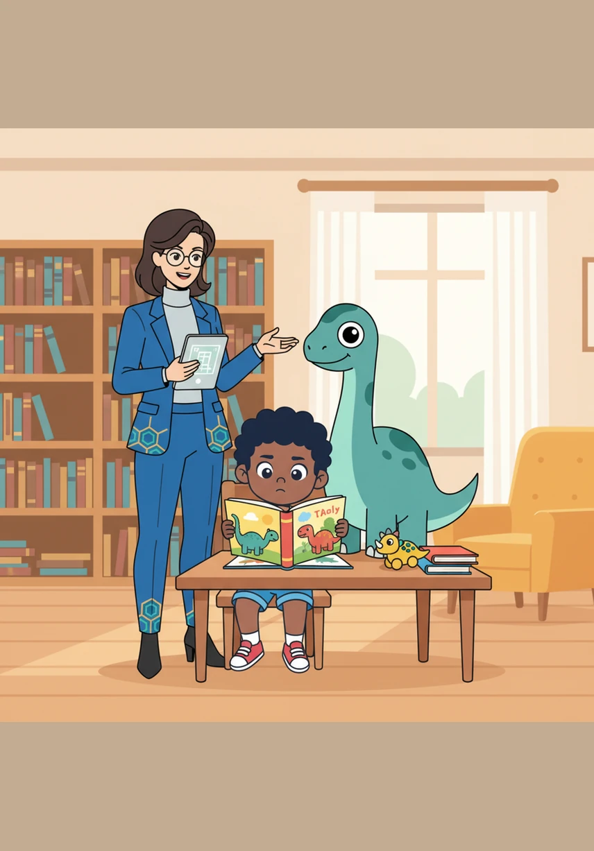 Barnaby tried to help shelve a stray book, but his massive, sweeping tail accidentally sent a whole row of fairy tales tumbling to the floor. The loud clatter echoed through the quiet room, and Barnaby’s face turned a soft shade of embarrassed pink as he realized how big he truly was.