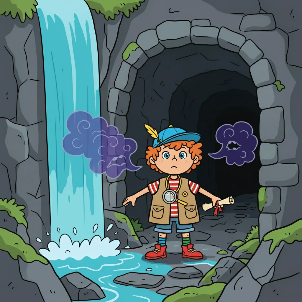 De passerade ett brusande vattenfall och fortsatte genom en mörk tunnel. Plötsligt hörde de ett märkligt ljud, som om någon viskade.