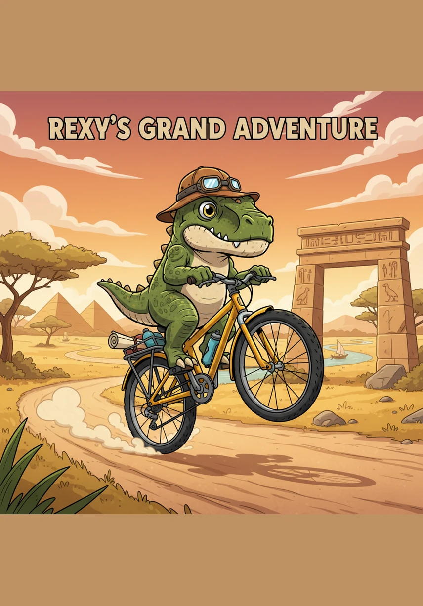 Rexy brings the bike back down smoothly, the tires kicking up a small cloud of golden dust as he regains full contact with the road. He looks back toward the crowd with a calm, confident expression, his hoodie settling back into place as he slows down.
