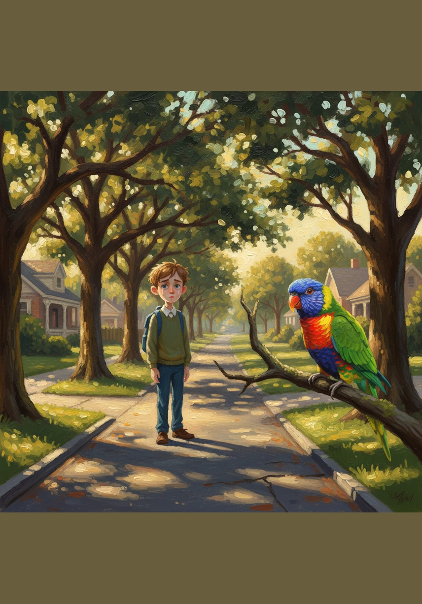 Am Nachmittag macht sich Tavi mit einem etwas leichteren Herzen auf den Heimweg, doch die Sehnsucht nach Kiro bleibt. Er hofft bei jedem Schritt, dass sein gefiederter Freund vielleicht doch wieder in seinem Zimmer auf ihn wartet.