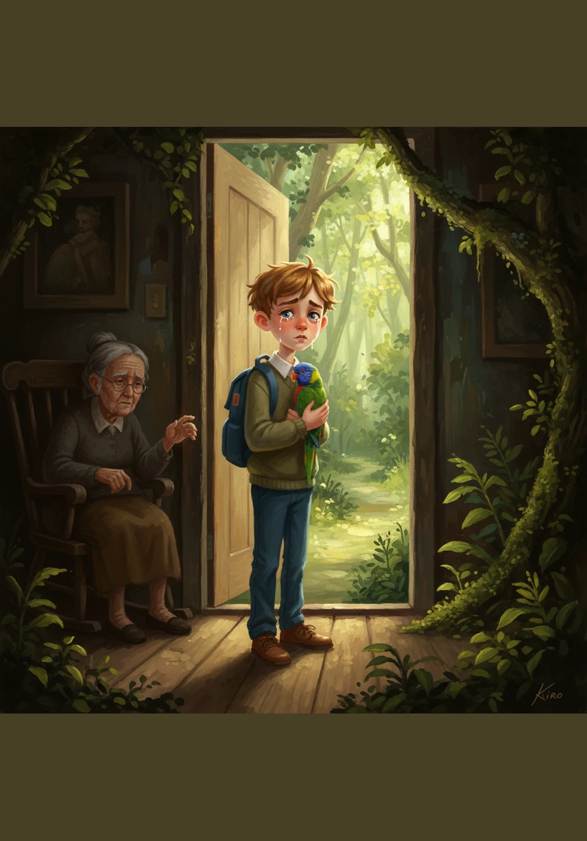 Als Tavi die Tür zu seinem Zimmer öffnet, traut er seinen Ohren nicht und bleibt wie angewurzelt stehen. Kiro sitzt stolz in seinem Käfig und begrüßt ihn mit den ersten holprigen Wörtern, die er den ganzen Tag über aufgeschnappt hat.