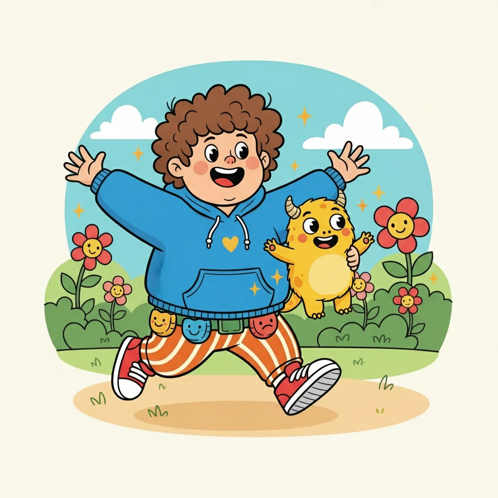 Martins sentiu uma onda de alegria ao ver o monstrinho sorrindo. Ele correu para abraçar o monstrinho amarelo, sentindo a felicidade preencher seu coração.