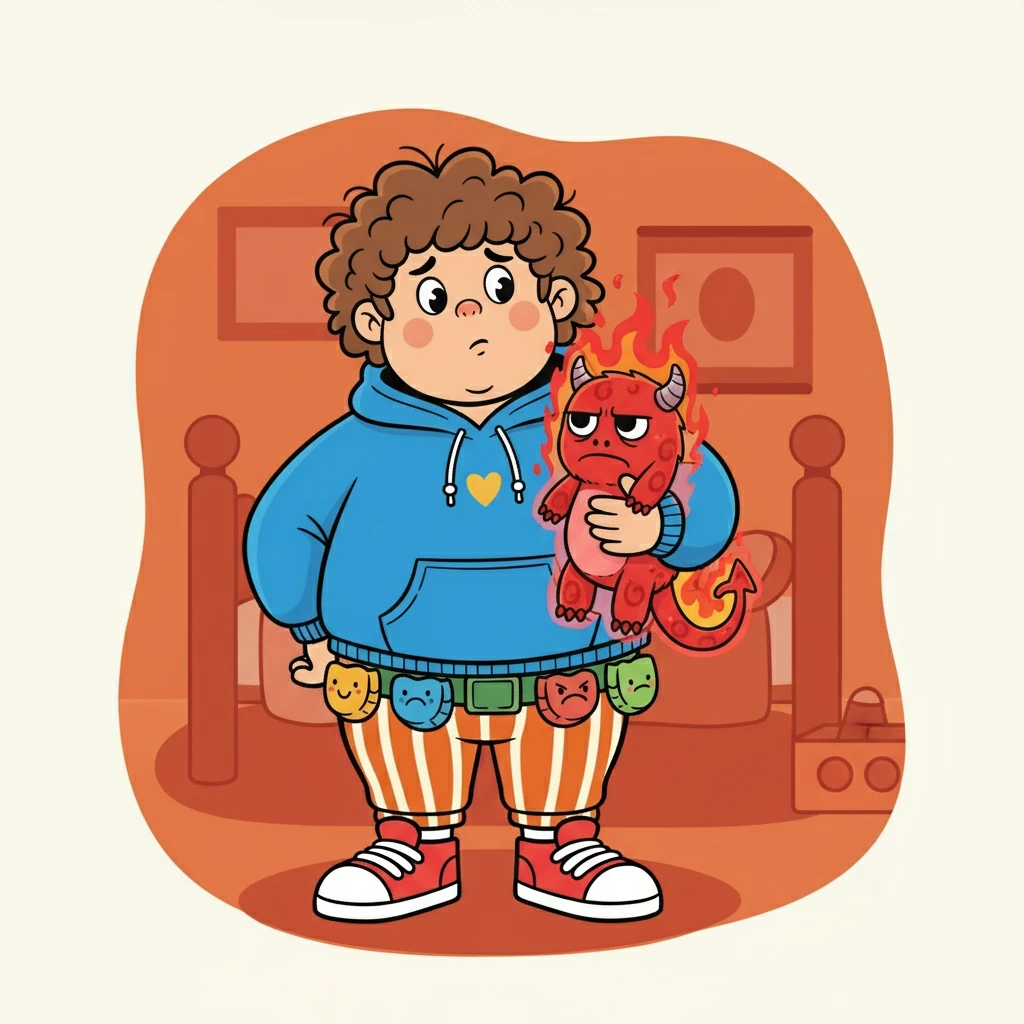 Em seguida, o monstrinho ficou vermelho, ardendo como fogo. "Esta é a raiva", disse o monstrinho, com uma expressão séria.