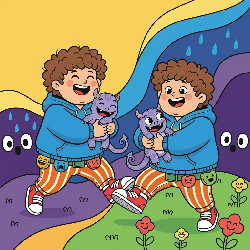 Martins e o monstrinho brincaram juntos, explorando todas as cores e emoções. Eles riram, choraram, se assustaram e se alegraram.