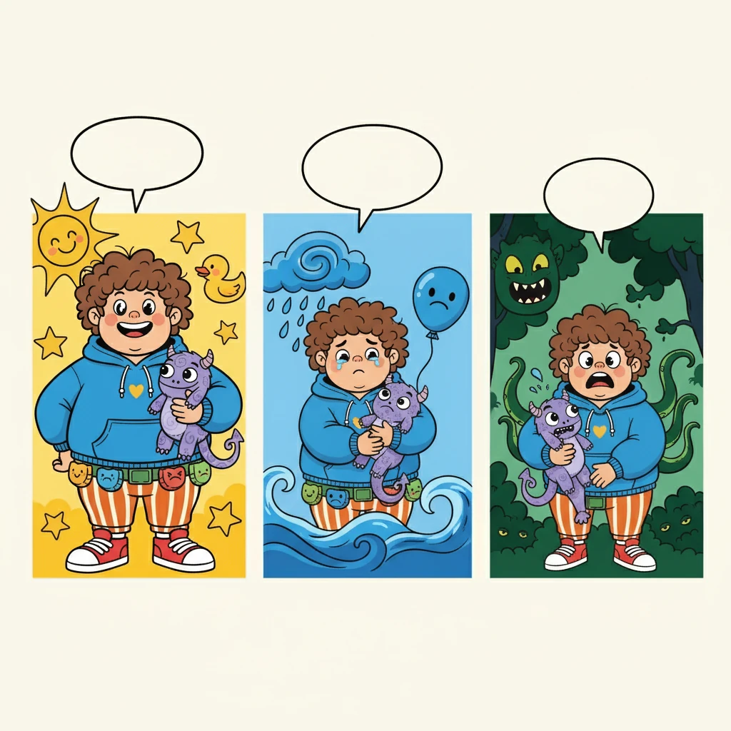 Martins se sentia feliz quando via o amarelo, triste quando via o azul, e com medo quando via o verde. Ele se tornou um expert em emoções!