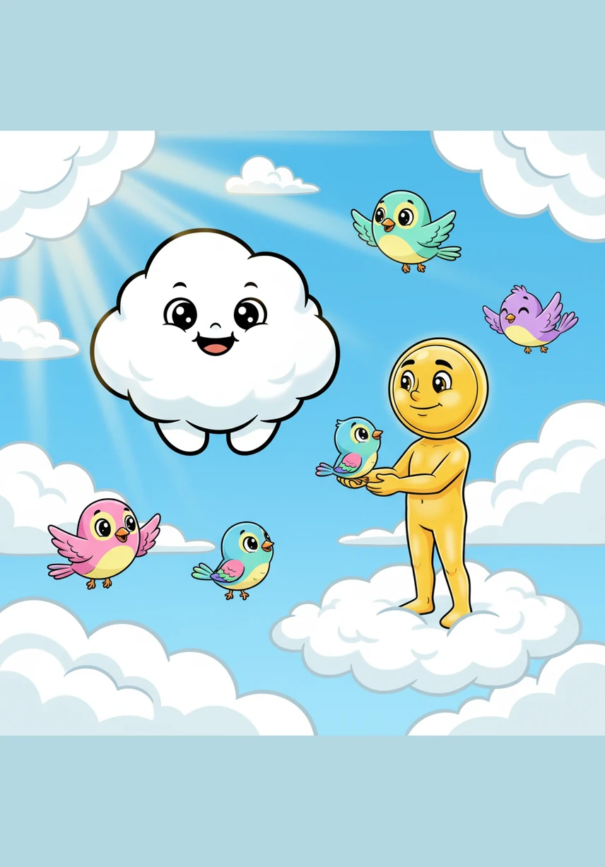 The golden Sun shone warmly and noticed that the ground below was becoming very dry. He turned to Coco and kindly asked if she would share some of her water to help the thirsty Earth.