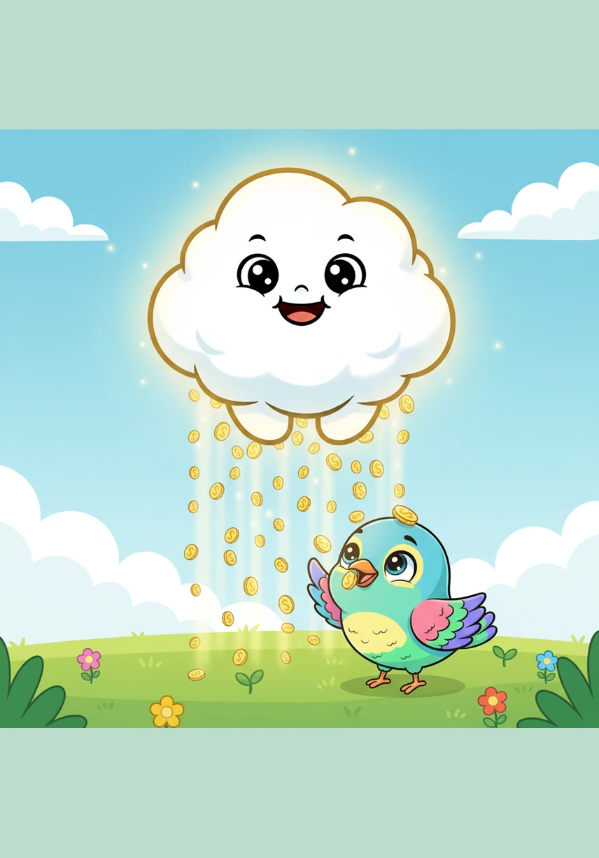 As she rained, Coco felt herself becoming lighter, softer, and more radiant than she had ever been. She giggled with joy, realizing that by sharing her gifts, she had made both the world and herself truly happy.