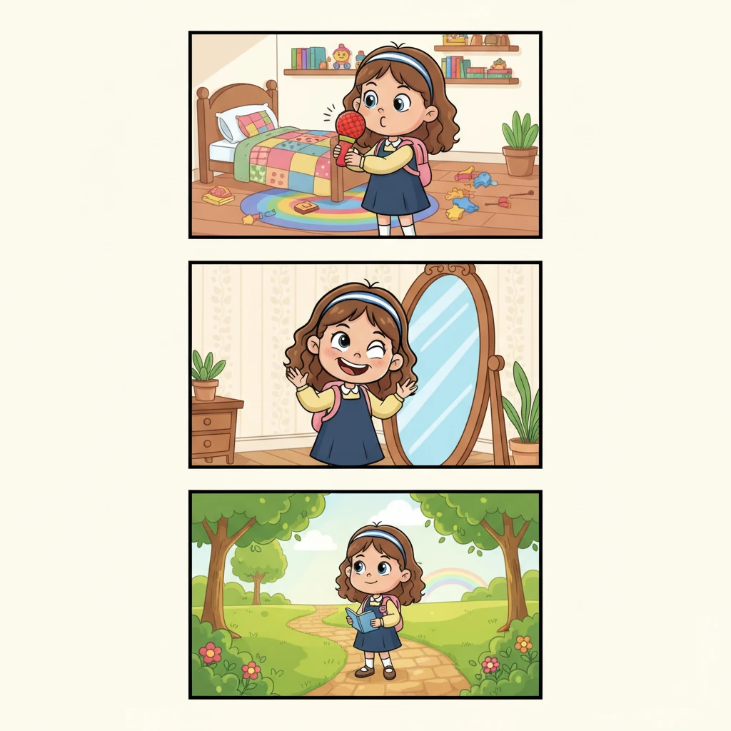 Days turn into weeks, and Lily diligently practices her shadowing. We see her in various playful settings: whispering phrases into a toy microphone in her room, practicing in front of a mirror with exaggerated expressions, and even softly repeating sentences while walking through a sunny park. Each small effort builds upon the last, like tiny stepping stones on her language journey.