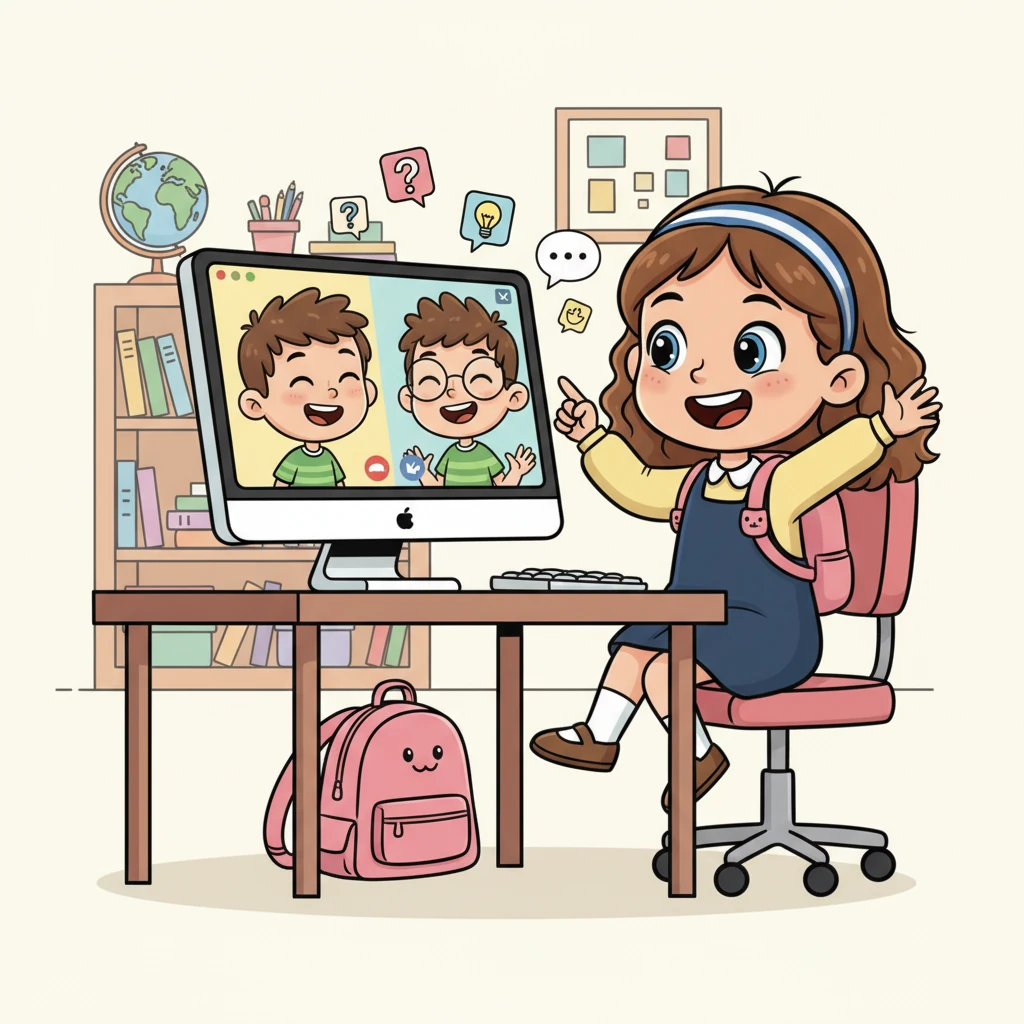 Buoyed by her success, Lily's confidence blossoms like a vibrant flower. She starts seeking out opportunities to practice, joining an online English conversation group for fun. She even makes a new friend, Leo, who also loves learning languages, and they chat excitedly, sharing new words and expressions.