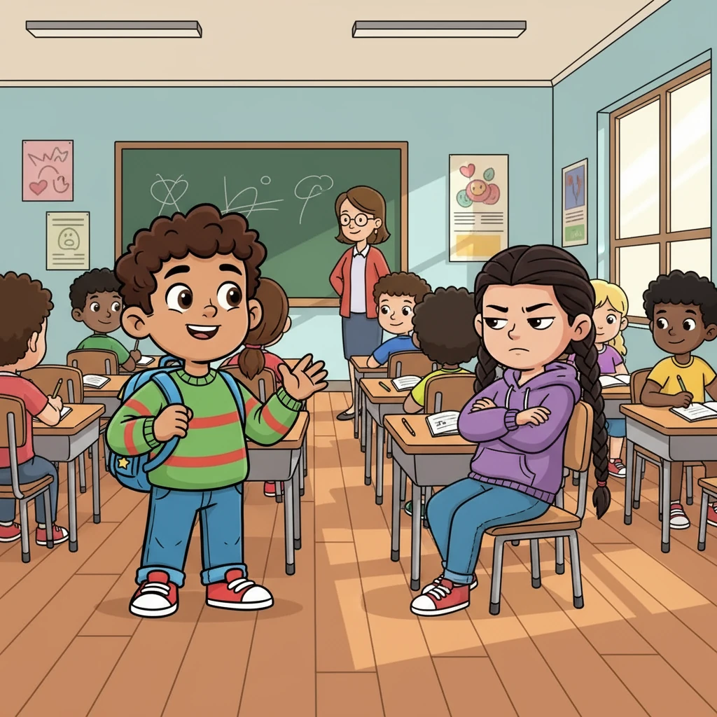 Michael's class was filled with people he knew, but there was a new girl named Aaliyah. When Michael tried to greet her, she gave him attitude. Despite her coldness, Michael decided not to let it ruin his day.