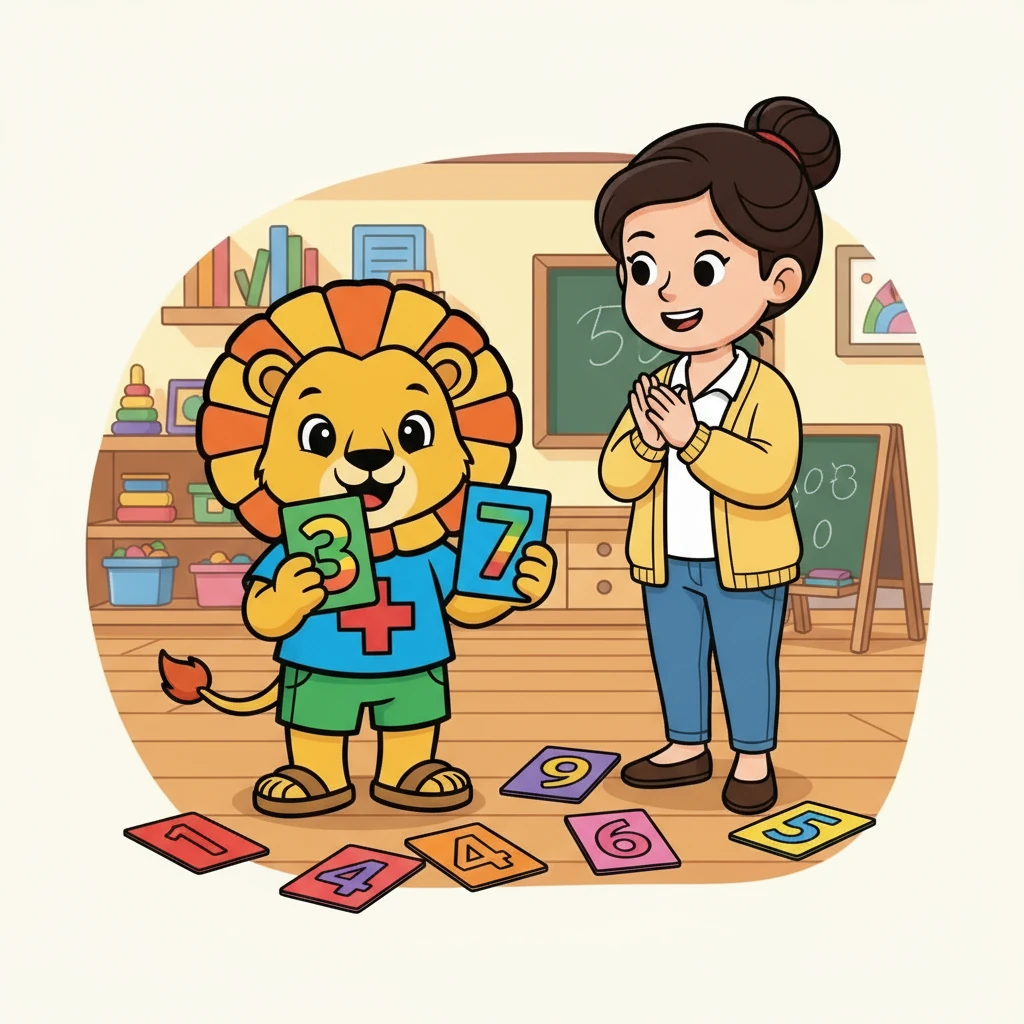 Mientras jugaban, la Señorita Ana les dio tarjetas con diferentes números. Los niños debían encontrar la pareja correcta para formar el 10. Leo, pensando rápido, juntó el 3 con el 7, ¡y lo lograron!