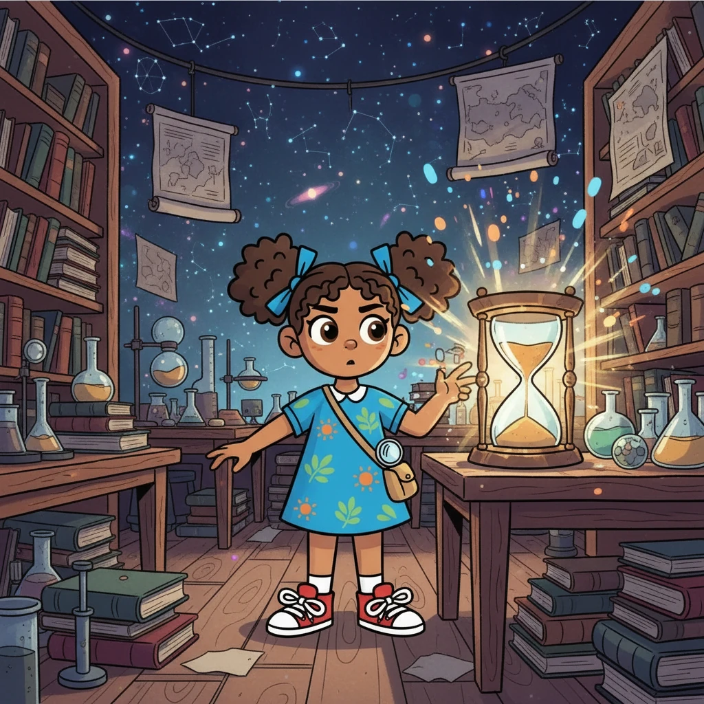 Estela, una joven curiosa y apasionada por la ciencia, se encontraba en su laboratorio, rodeada de libros y mapas estelares. Su mirada se fijó en un antiguo reloj de arena, un artefacto misterioso que su abuelo le había regalado. De repente, el reloj brilló intensamente, transportándola a un viaje inesperado.