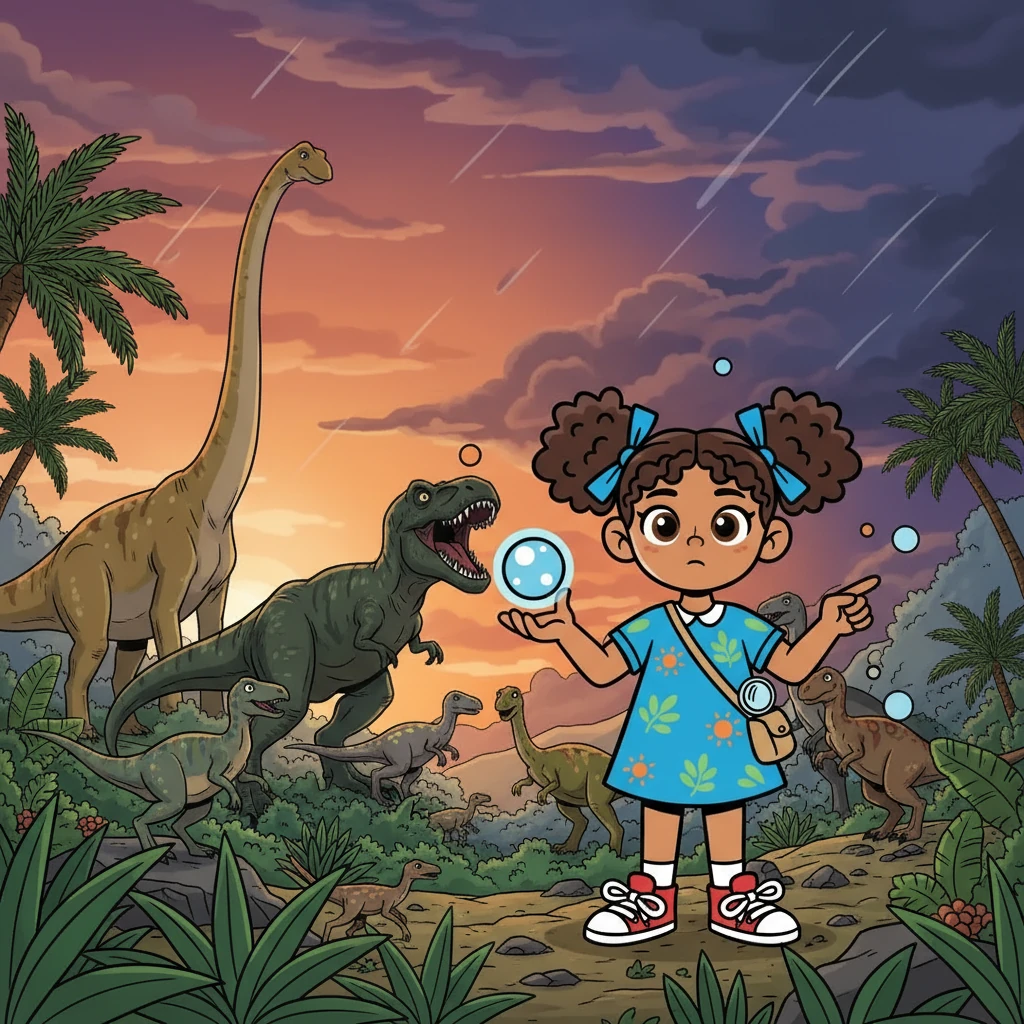 El viaje continuó con la evolución de los dinosaurios, gigantes que dominaron la Tierra durante millones de años. Estela observó a estas criaturas majestuosas, sintiendo la grandeza de la naturaleza. Luego, presenció su misteriosa extinción, un evento que cambió el curso de la historia.