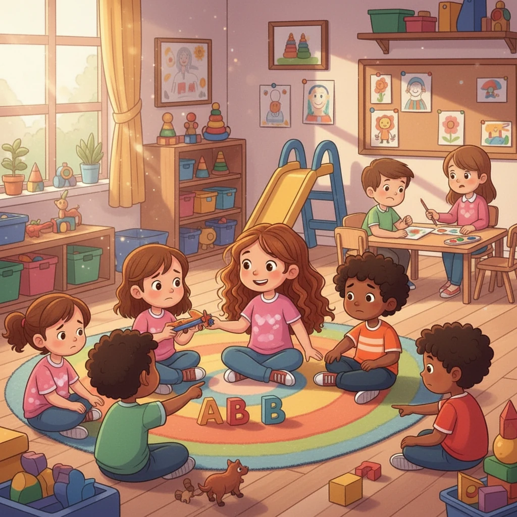 La maîtresse, voyant la tristesse d'Ellie, décida d'agir. Elle organisa une discussion dans la classe, un cercle de parole pour que chacun puisse s'exprimer. Les enfants parlaient de leurs sentiments, leurs joies et leurs peines.