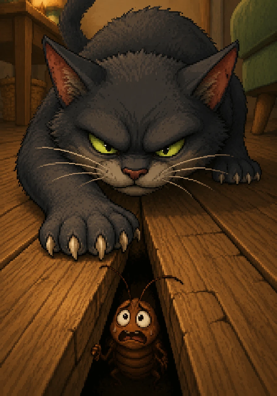 With one final burst and a slippery slide, Clyde found a crack where he safely could hide. Barnaby sniffed and he patted the floor, but he couldn't reach into the gap anymore.