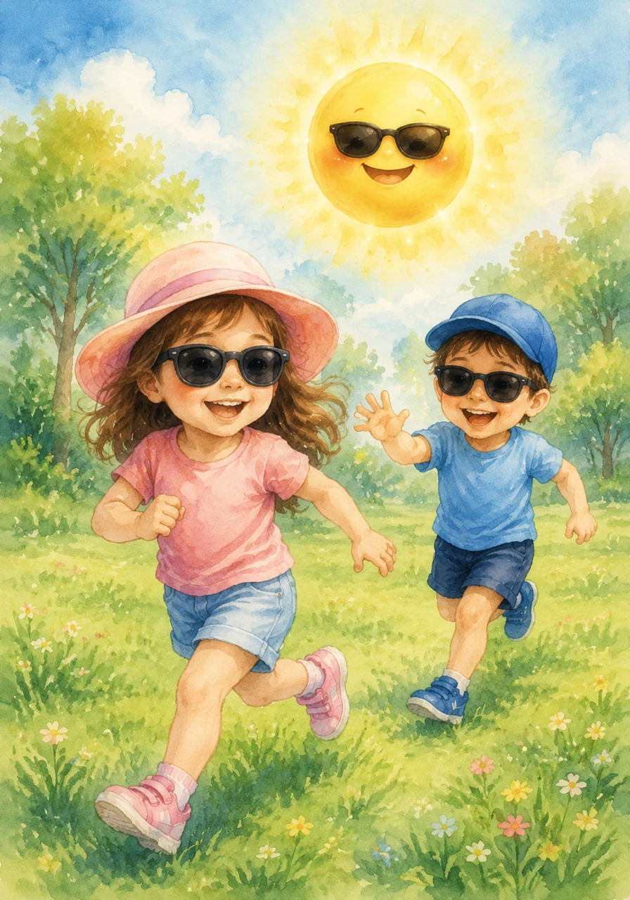 Now that they are protected, Mia and Ben can play tag and laugh without any worries. Sunny watches over them with a gentle glow, making sure they stay safe and happy.