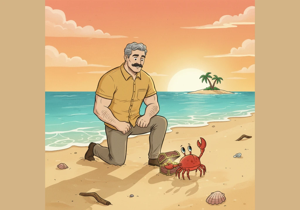 A friendly little crab named Bobby scuttles out from behind a sandcastle and calls out to Pedro with a cheerful wave of his claw. Bobby tells the surp