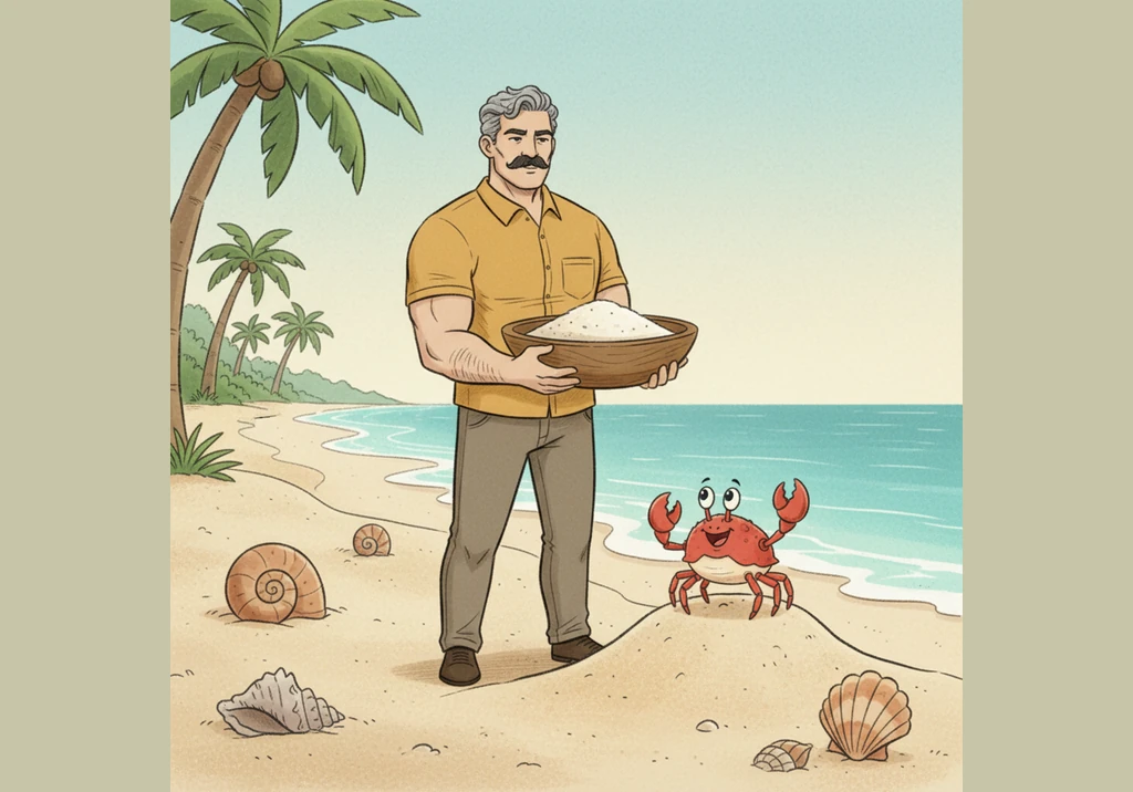 After searching for two long hours, Pedro finally discovers a patch of perfect, white sand and brings it to Bobby with a proud smile. Bobby cheers for