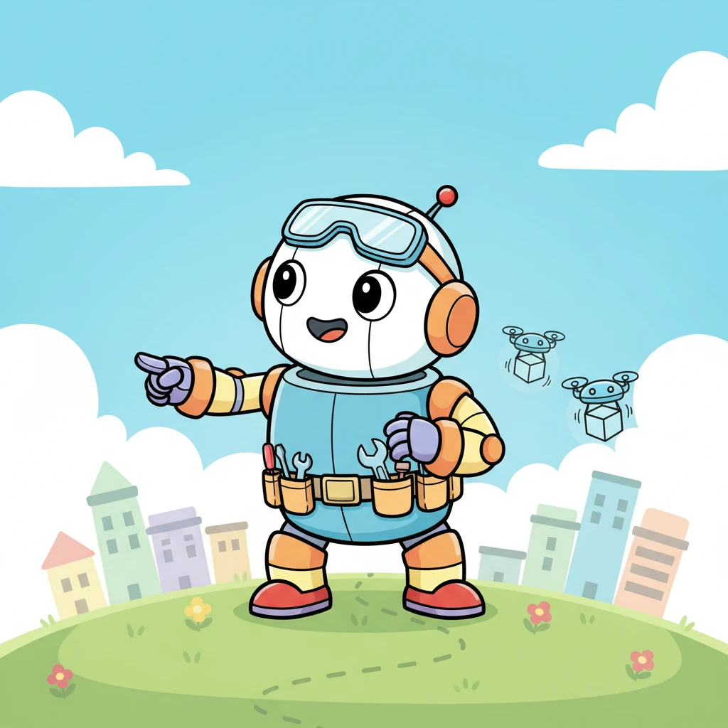 Dash, a round, cheerful little robot, looked out at the world with big, bright eyes. He dreamed of being a super helper, carrying light loads for his friends and asking for help with anything too heavy. He imagined zooming around, making everyone's day a little easier.