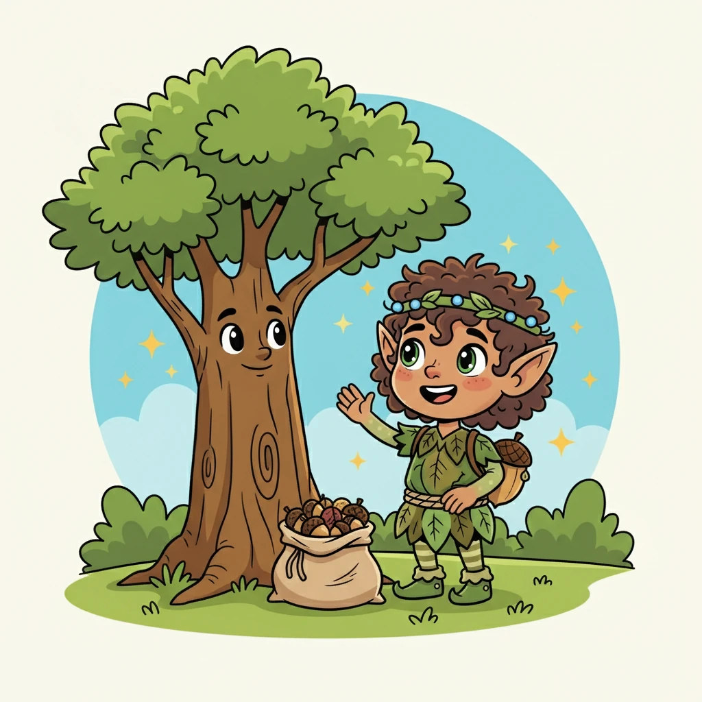 Once the bag was full, they thanked the happy nut tree. The tree waved its leafy branches, pleased to share its bounty. Pen and Pip felt a warm glow of satisfaction.