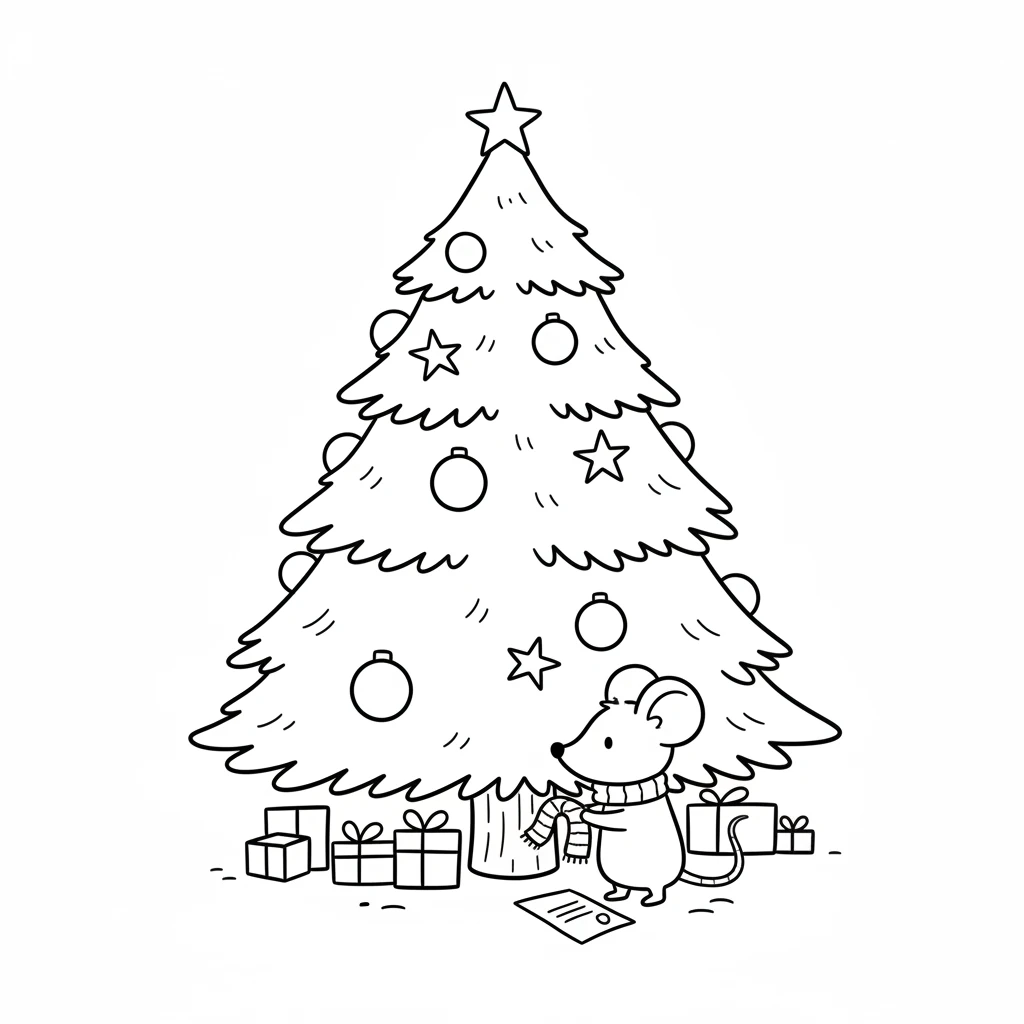 Carefully, Pip carried the little scarf to the big Christmas tree. He gently placed it under a sparkling branch, right next to the child's letter to Santa. His secret mission was complete.