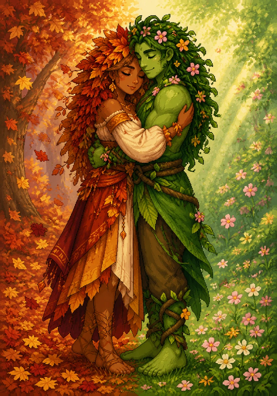 For one precious, breathless minute, Autumn and Spring embrace, their worlds blending in a beautiful, fleeting harmony of crimson, gold, and vibrant green. It is a moment out of time, a perfect equilibrium.
