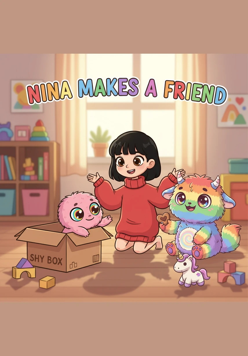 A tiny, fuzzy pink monster stepped out into the light, sporting a wide and happy grin. She had beautiful rainbow-colored eyes that sparkled like jewels in the sun, looking much more adorable than scary.