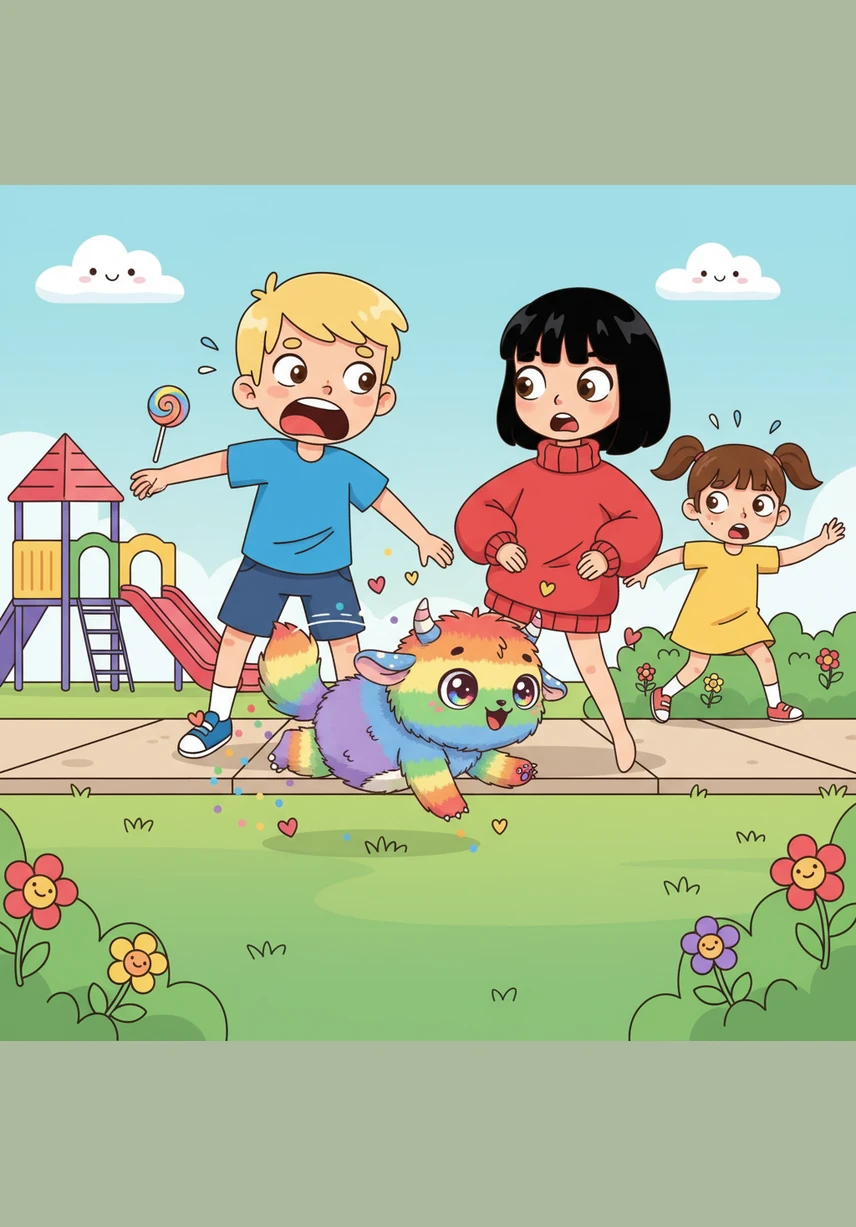 Rainbow proved to be quite a handful, scurrying around and snatching yummy lunch boxes away from the other children. She was so small and fast that she managed to hide several snacks before Nina could stop her.